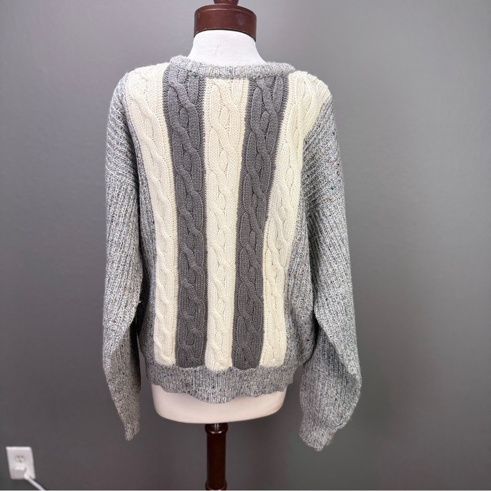Oleg Cassini Cable Knit Vintage Men's Gray Beige Sweater Pullover Sz Large